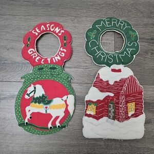 Vintage Christmas Fabric Quilted Door Knob Hangers Holiday Decor Cottage Unique
